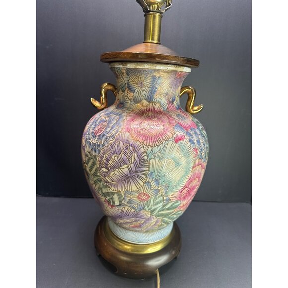 Vtg Frederick Copper Style Floral Table Lamp Urn Ginger Jar Style 28" Tall Works - Picture 4 of 11